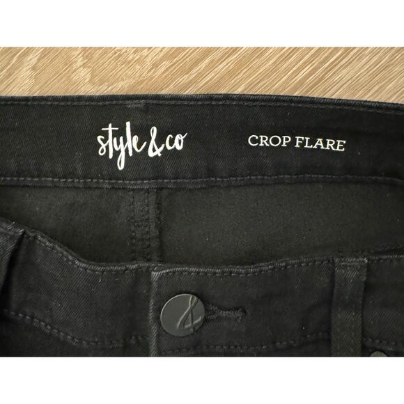 Style & Co. Cropped Flare Jeans Studded Layered Black BOHO festival womens 12 EC - Picture 9 of 11